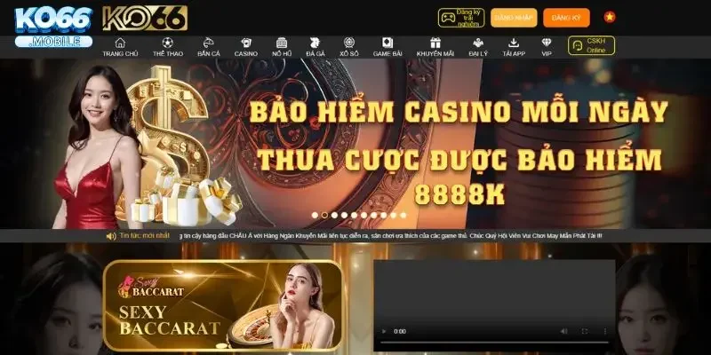 Giao diện trang chủ Casino KO66 với các chứng nhận bảo mật quốc tế